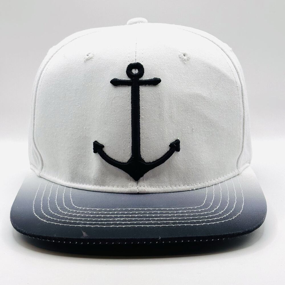 Carbon Elements Anchor Hat White Black Snapback Ombre Cap Nautical Style-EUC
